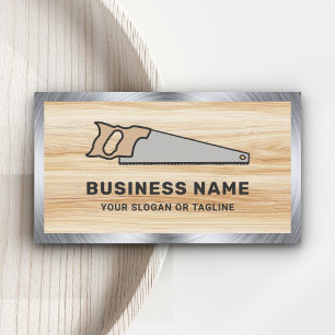 Carte De Visite Bois clair Grain Acier Main Saw Handyman Carpenter