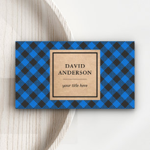 Carte De Visite Bois de bison bleu rustique Kraft Plaid
