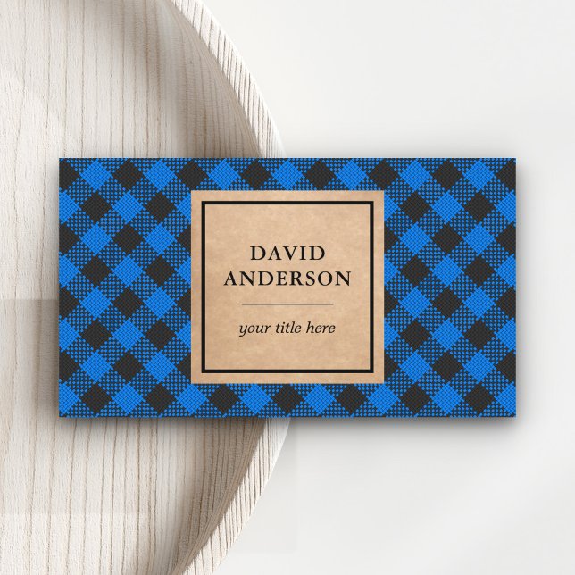 Carte De Visite Bois de bison bleu rustique Kraft Plaid (Créateur téléchargé)