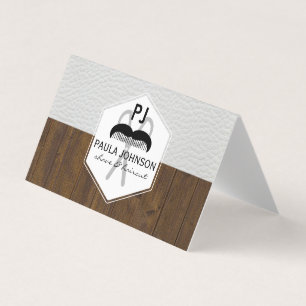 Carte De Visite Bois de cuir blanc Variation Barbre Monogramme