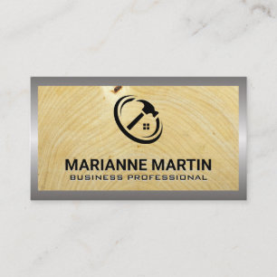 Carte De Visite Bois et Métal Logo de marteau de maison