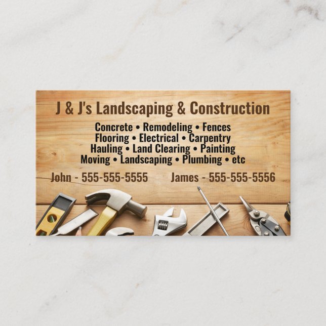 Carte De Visite Bois et outils Paysage et construction (Devant)