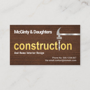 Carte De Visite Bois Grain Gold Construction Argent Marteau Clou