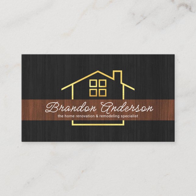 Carte De Visite Bois Grain Gold Construction Rénovation du cadre (Devant)