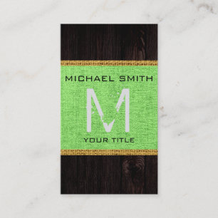 Carte De Visite Bois Look Lime Burlap vert Monogramme rustique