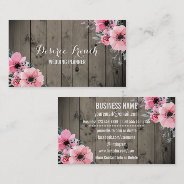 Carte De Visite Bois rustique de grange de wedding planner social (Devant / Derrière)