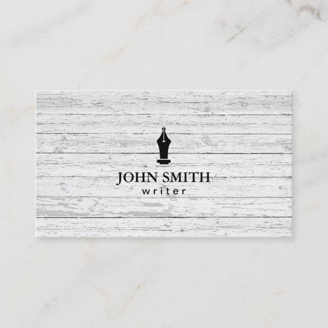 Carte De Visite Bois rustique de logo de stylo d'écrivain (Devant)