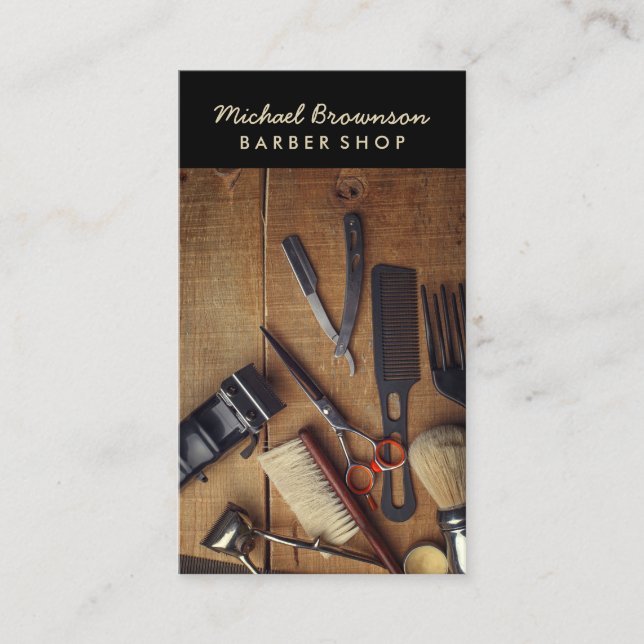 Carte De Visite Bois rustique Hipster Style Retro Barber Shop (Devant)