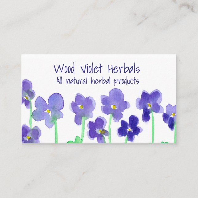 Carte De Visite Bois Violets Aquarelle Fleurs (Devant)