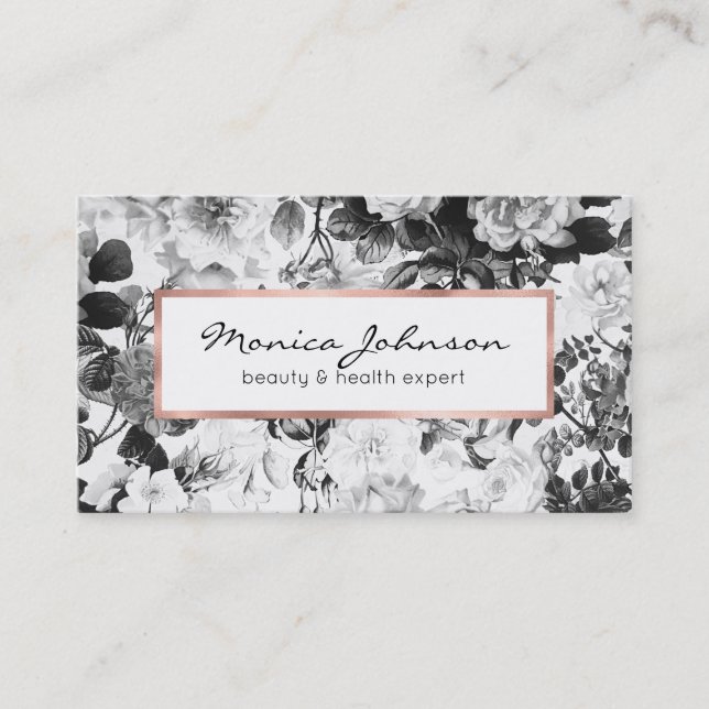 Carte De Visite Boisseau à fleurs de campagne blanc noir blanc mod (Devant)