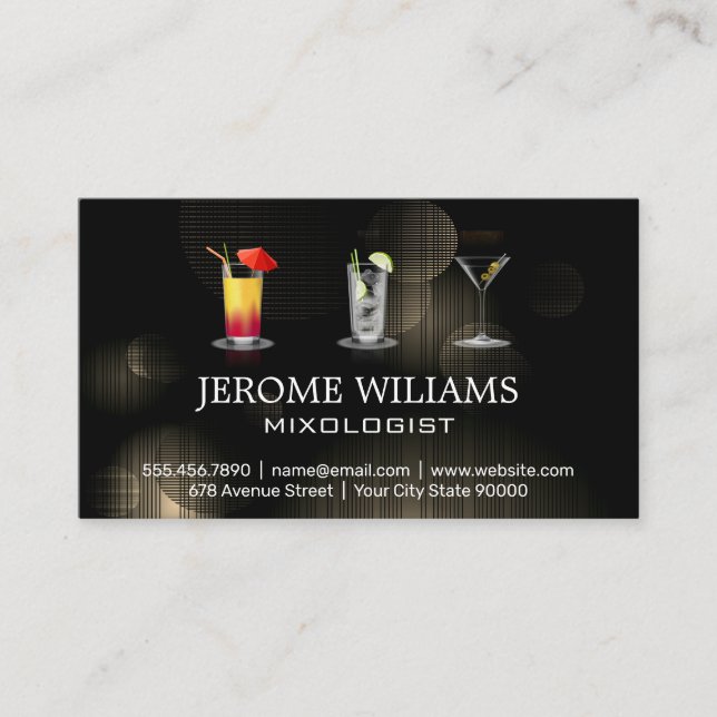 Carte De Visite Boissons Mixtes Assorties | Arrière-plan lumineux (Devant)