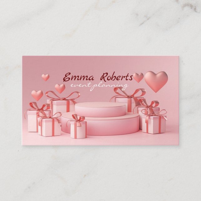 Carte de visite boîte-cadeau Coeur rose (Devant)