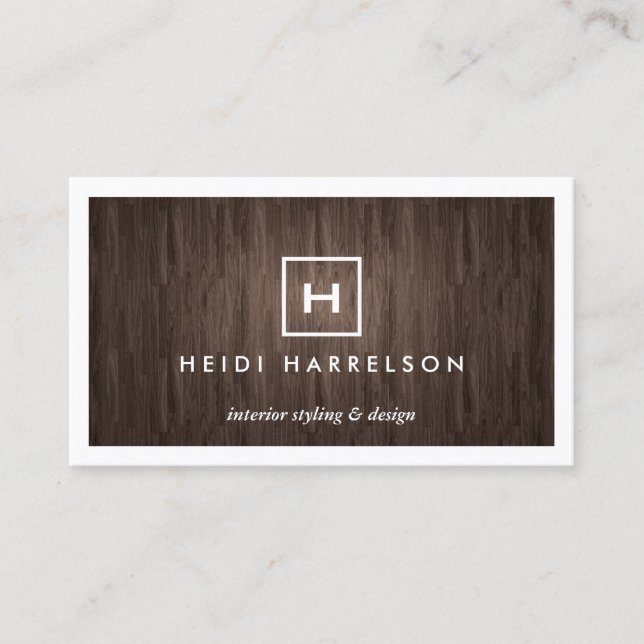 Carte De Visite BOÎTE LOGO avec VOTRE INITIAL/MONOGRAM sur BOIS SO (Devant)