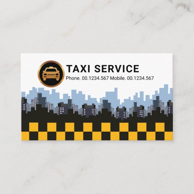 Carte De Visite Boîtes élégantes City Skyline Taxi Jaune (Devant)