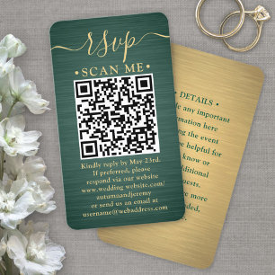 Carte De Visite Boîtier 100 Pack QR RSVP Green et Gold Mariage