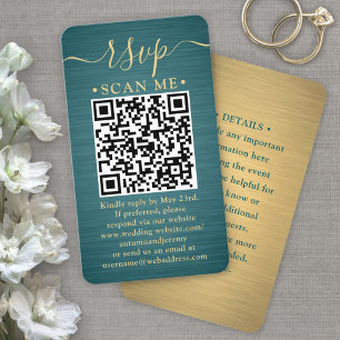Carte De Visite Boîtier 100 Pack QR RSVP Turquoise et Mariage Gold