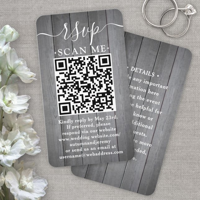 Carte De Visite Boîtier en bois 100 pack QR RSVP Mariage gris Faux (Créateur téléchargé)