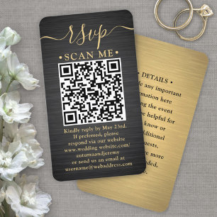 Carte De Visite Boîtier Mariage noir et or 100 pack QR RSVP