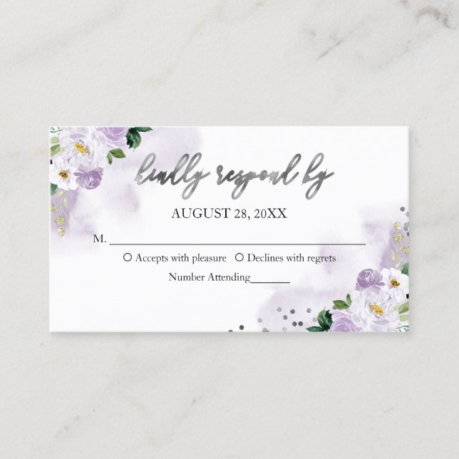 Carte De Visite Boîtier RSVP Floral Sweet 16 violet (Devant)