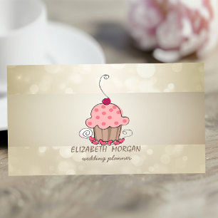 Carte De Visite Bokeh élégant, Rayure, Cupcake
