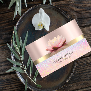 Carte De Visite Bokeh élégant rayure dorée, lotus or rose