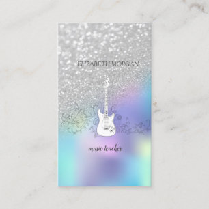 Carte De Visite Bokeh Parties scintillant en argent, Guitare, Holo