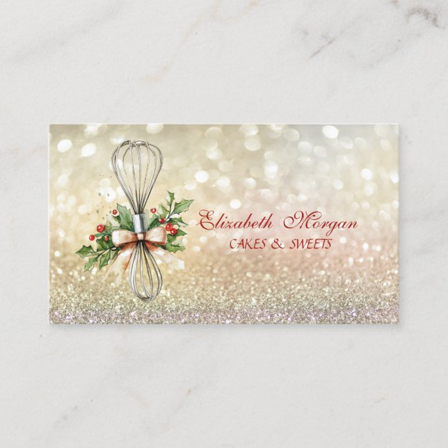 Carte De Visite  Bokeh Rolling Pin Whisk Winter Flowers Bakery (Devant)