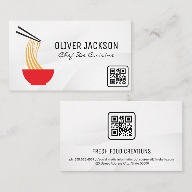 Carte De Visite Bol de nouilles et baguettes | Code QR (Devant / Derrière)