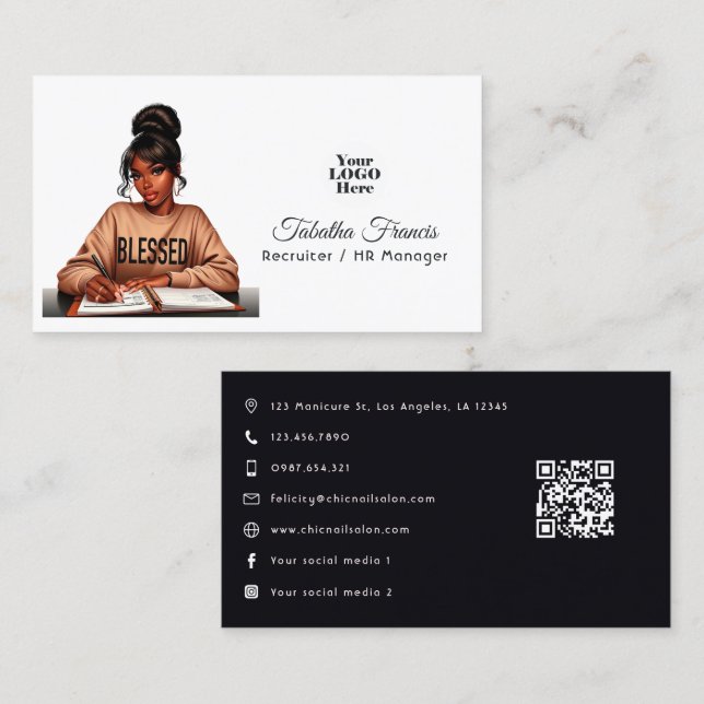 Carte De Visite Bold Afro Black Woman Boss Empowerment Art (Devant / Derrière)