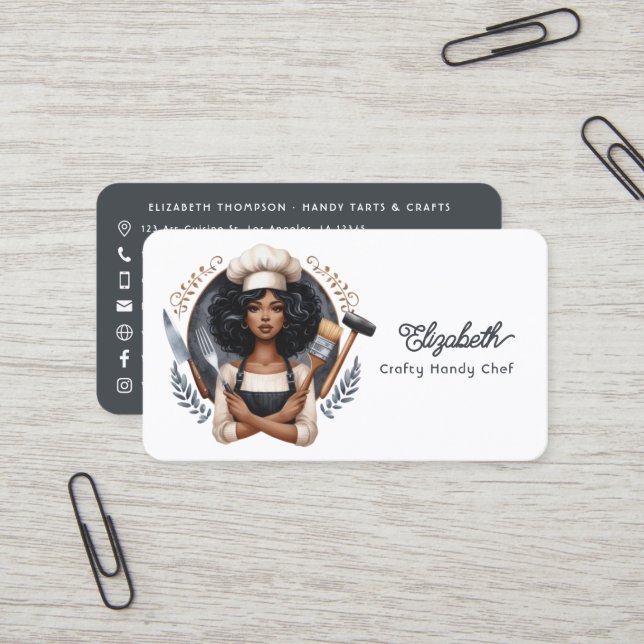 Carte De Visite Bold Afro Glam Crafting Marque d'entreprise (Devant/Arrière en situation)
