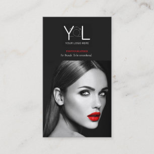 Carte De Visite Bold Black Photographer code QR Social Media Photo