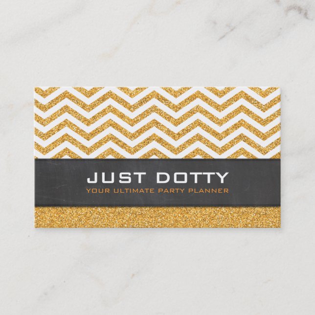 Carte De Visite BOLD CARD chevron chalkboard or riche parties scin (Devant)