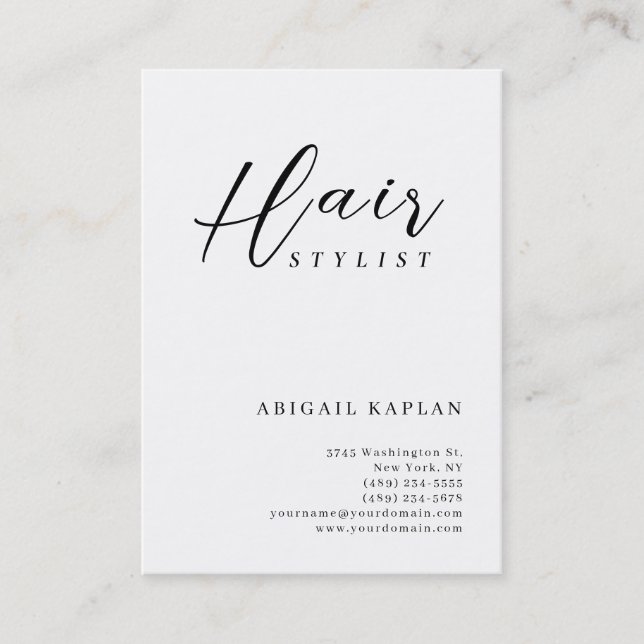 Carte De Visite Bold Hair Stylist Modern Minimalist Elegant Plain (Devant)