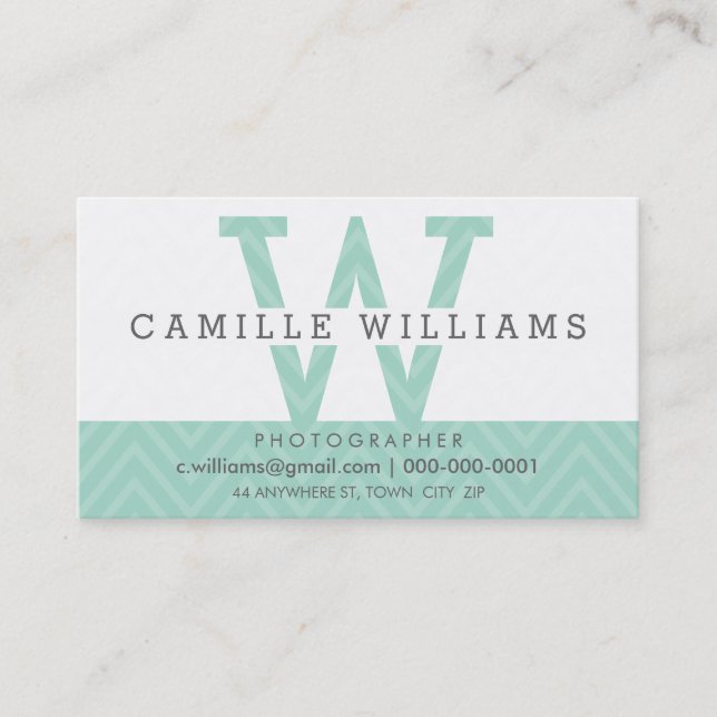 Carte De Visite BOLD MONOGRAM LOGO moderne simple menthe initiale (Devant)