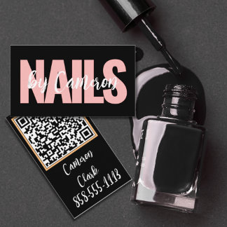 Carte De Visite Bold Nail Artist Black Background Script Type