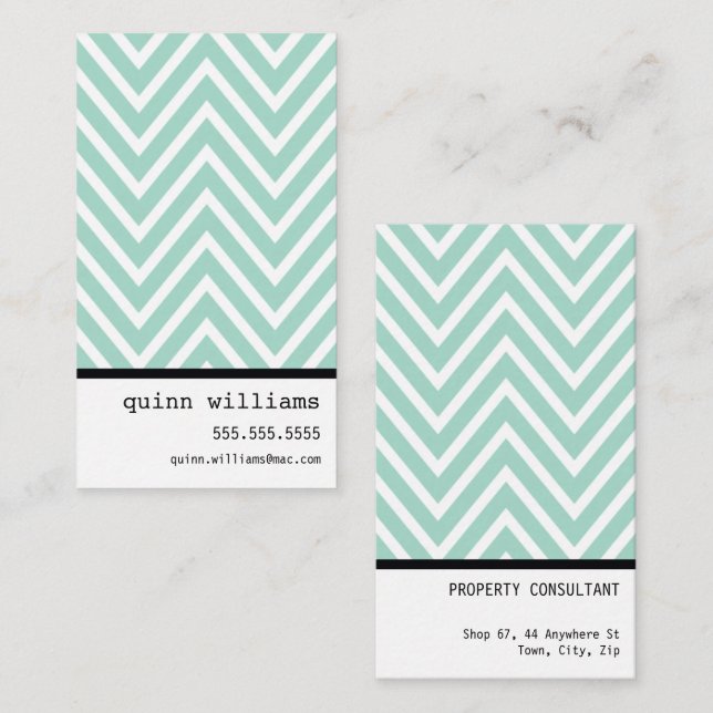 Carte De Visite BOLD SIMPLE MODERNE chevron motif menthe blanc (Devant / Derrière)