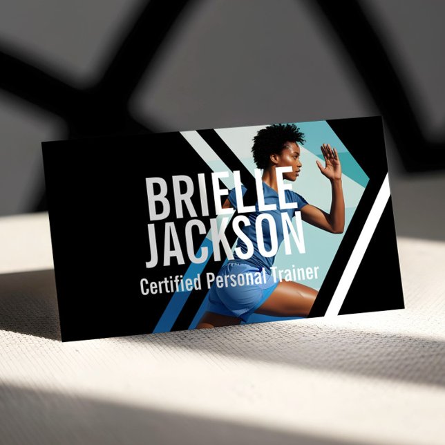 Carte De Visite Bold Strong Modern Personal Trainer Fitness Photo (Bold Geometrical Photo Personal Trainer Fitness Business Card (Front))