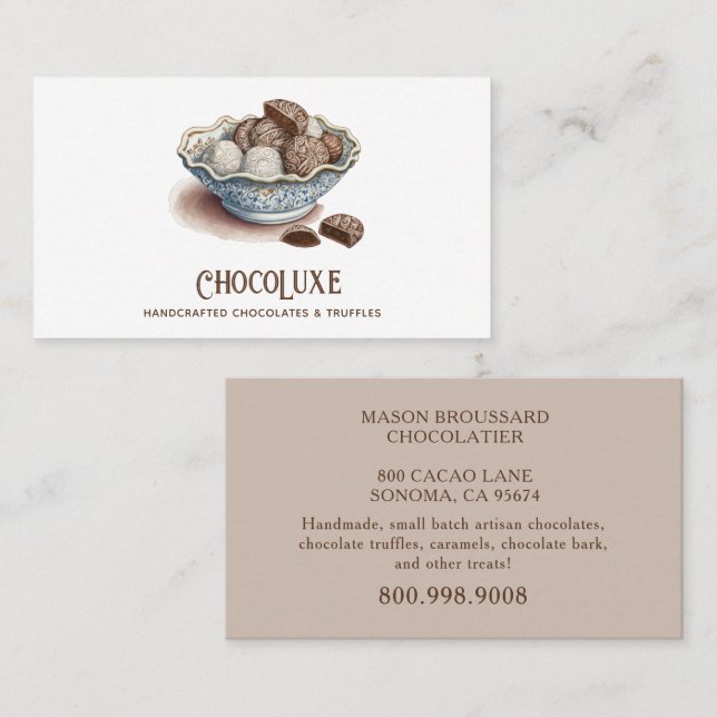 Carte De Visite Bonbons au chocolat et confections de truffes (Devant / Derrière)