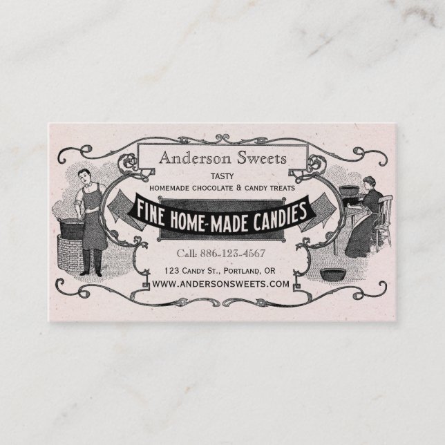 Carte De Visite Bonbons faits maison à sucrerie de rétro style (Devant)