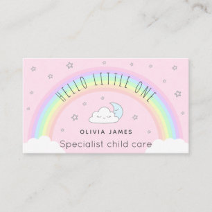 Carte De Visite Bonjour adorable arc en ciel nuage de lune garderi