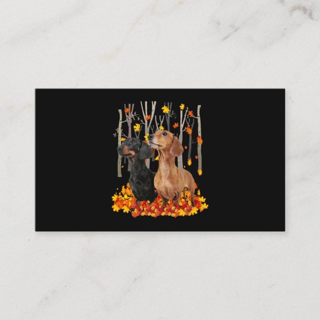 Carte De Visite Bonjour Automne Maple Dachshund Leaf Fall Jote Dac (Devant)