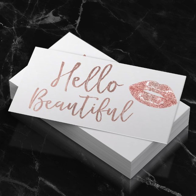 Carte De Visite Bonjour Beau Rose de la typographie or maquillage  (Créateur téléchargé)