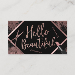 Carte De Visite Bonjour Beau Rose Gold Script Tropical Feuilles
