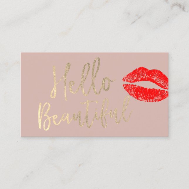 Carte De Visite Bonjour Belle maquilleuse Typographie Or Rose (Devant)