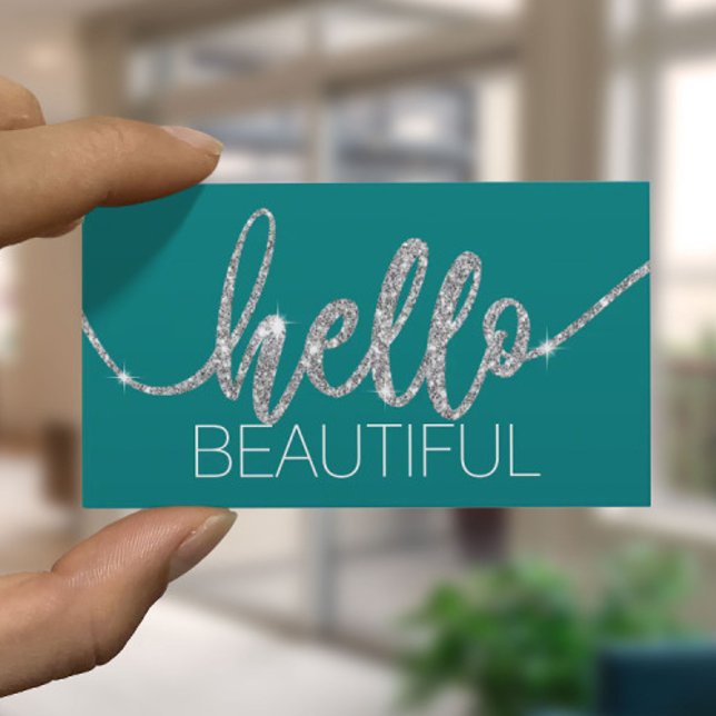 Carte De Visite Bonjour Belle Typographie Beauté Salon Turquoise (Créateur téléchargé)