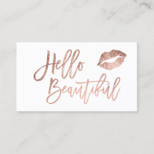 Carte De Visite Bonjour belles lèvres rose or chic script blanc