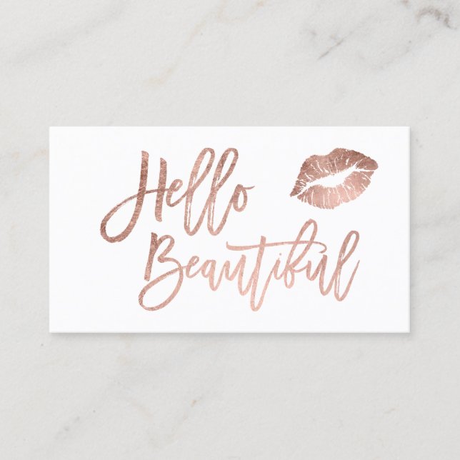 Carte De Visite Bonjour belles lèvres rose or chic script blanc (Devant)