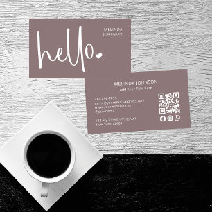 Carte De Visite Bonjour Coeur Script QR Code Médias sociaux Vieux