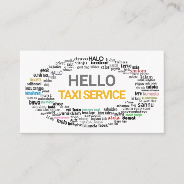 Carte De Visite Bonjour créatif Langue Salutations Taxi Driver (Devant)