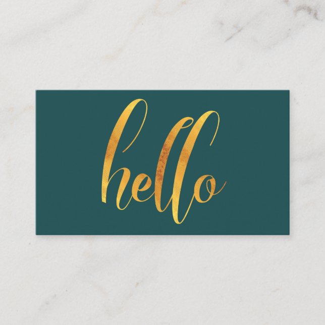 Carte De Visite Bonjour Introduction Gold Brush Script Emerald Gre (Devant)